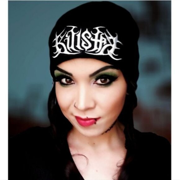Killstar “Dusk” Unisex Beanie – Black Acrylic Knit Hat w/ White Embroidered Logo - Picture 5 of 6